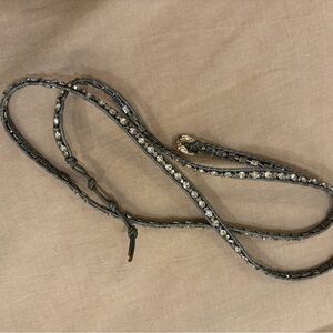 Nakamol Beaded & Rhinestone Leather wrap bracelet in Gray and Silver